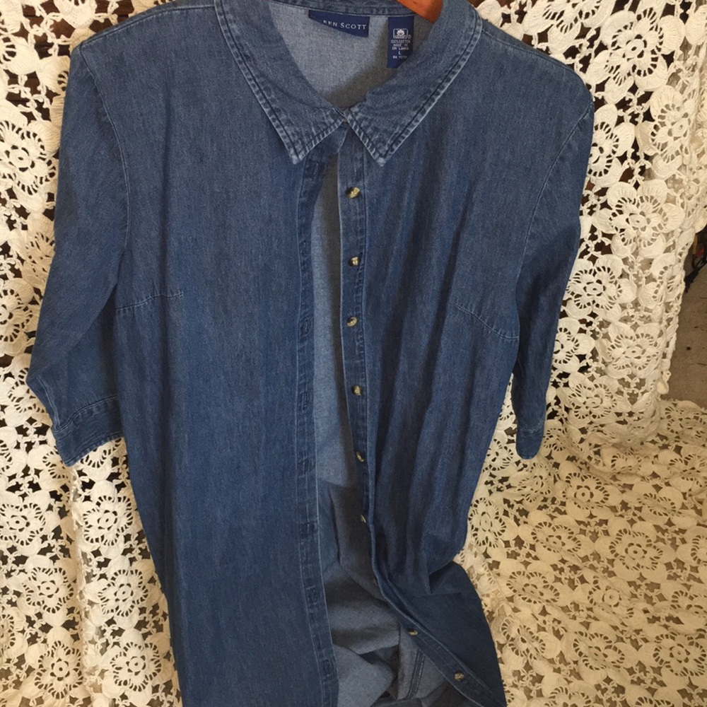 Long denim button up dress